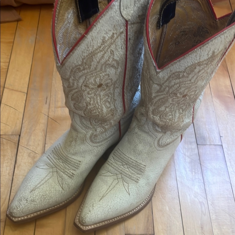 Justin Boots Cream and Red Heeled Boots